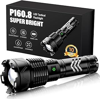 Powerful Torch, 500000 High Lumens Torches Led Super Bright, 6 Modes Rechargeable Torch IPX7 Waterproof USB-C Charging High Power Torches, Powerful Flashlight for Emergencies Camping