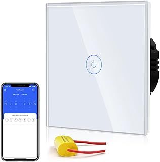 BSEED Smart 2.4G WiFi Touch Sensor Switch (Neutral Wire NOT Needed) Smart life/Tuya/Google Alexa Compatible Glass Panel Wall Light Switches 1 Gang 1 Way White