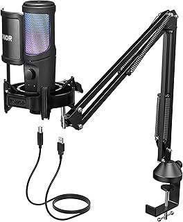 TONOR USB Gaming Microphone Kit for PC, Cardioid Condenser Computer Mic Bundle with RGB, Adjustment Boom Arm Stand for Podcast Streaming Recording Studio Singing Discord YouTube PS4/5 Gamer TC40 RGB