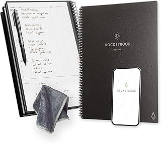 Rocketbook Fusion Reusable Digital Notebook - Smart Notepad A4 Black, 7 Styles, To Do List, Daily Journal, Weekly & Monthly Planner, with Frixion Erasable Pen, Office Gadget Reduces Paper Waste