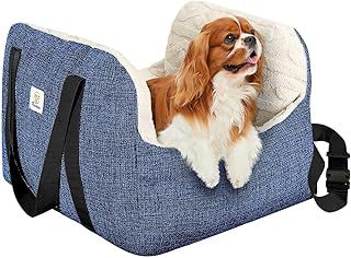 Pawaboo Car Seat for Small Dog, Dog Bed Car Seat, Puppy Seat for Car with Fixed Buckle and Safety Leash, Thickened Dog Bed Car Seat, Extra Soft, Up to 25lbs, Blue