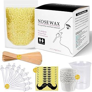Nose Wax Kit for Men and Women, Nose Hair Removal Wax with 100g Nasal Hair Wax 20 Safe Tip Applicator, 10 wooden Applicators,10 Containers and 10Moustache Stencils As a Christmas Gifts