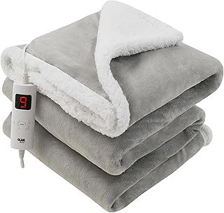 Heated Throw Electric Fleece Over Blanket Sofa Bed Large 160 X 130cm - 9 Heat and 9 Timer Auto Shut Off, Soft, Reversible Design, Digital Control, Machine Washable (Light Grey)