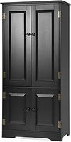 COSTWAY Wood Storage Cabinet, Adjustable Shelves Antique 4-Door Organizer Unit Chest, Large Kitchen Cupboard Tall Floor Sideboard Living Room Entryway Hallway Corner Bedroom, 59 x 32 x 123cm (Black)