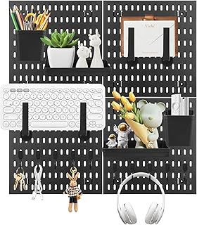 Wall Pegboard Organiser Kit,Black Peg Boards for Walls with 4 Tiles 30x30cm Pegboards & 18 PCS Accessories,Wall Storage Strategy for Room Organization and Decoration,Free Mxing & Easy Installation