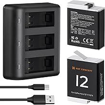 K&F Concept Gopro Hero 12 Battery 2-Pack Enduro Battery and 3-Channel Fast Battery Charger for Gopro Hero 12 11 10 9 Black 1730mAh