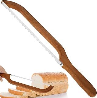 Bread Slicer, 15.7×2.4 Inch Bread Bow Saw for Slicing, Stainless Steel Sourdough Bread Slicer Portable Bread Cutting Tool with Bamboo Handle Bread Cutter for Homemade Bagels Bread Baguettes