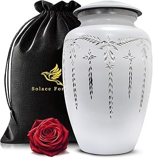 Cremation Urns for Human Ashes - Funeral Urn for Ashes for Women & Men - Honour Your Loved One with Memorial Urns - Handcrafted Urn for Adults & Infants (Pearl White, Large)