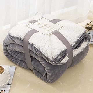 EDS Sherpa Fleece Throw Blanket Double Size Super Soft Warm Sofa Throw Reversible Bed Throws For Bed Sofa Couch - Grey Double 150 X 200