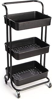 Maison & White 3 Tier Storage Trolley | Bathroom, Kitchen & Utility Unit | Book Cart | Make Up Rack | Mobile Organiser | Fruit & Vegetable Storage | M&W (Black)