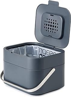 Joseph Joseph Intelligent Waste, Stack 4 Kitchen Food Waste Compost Caddy Recycling Bin with Odour Filter, 4 Litres / 1 Gallon- Graphite, 8