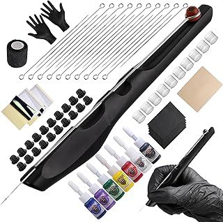 HAWINK Hand Poke and Stick Tattoo Kit with 7 Tattoo Ink 20PCS Needles DIY Pen Tool Black GK-HW803TN01UK-1