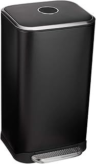 Amazon Basics Rectangular Trash Can with Steel Bar Pedal, Soft-Closing Mechanism for Home and Office Use, 32 l, Black