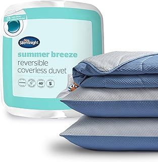 Silentnight Summer Breeze Coverless Duvet - Seersucker 2.5 Tog Summer Lightweight Double Duvet Quilt Reversible - Includes Matching Pillowcase - Machine Washable - Grey and Light Blue - Double