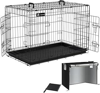 VOUNOT® Dog Crate Portable Pet Crate Foldable Secure Puppy Cage with Durable Crate Cover 2 Doors, Removable Slide Tray, 2 Carry Handles, Large 36 Inches, Black