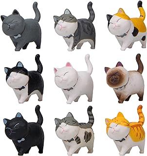 Cat Figurine, 9 Pcs Realistic Cat Figurines Toys Cat Ornament Cat Cake Toppers Educational Kitty Figures Toy Cat Animal Figures for Kids Children Cat Lover Home Car Decor