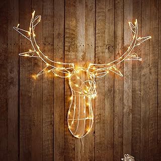 Sentik 85cm Light Up Reindeer Stag Head Metal Framed Deer Stags Head Christmas Xmas Wall Decoration Plug in with 80 LED's for Indoor Outdoor (Warm White)