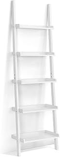 SFAREST 5-Tier Ladder Shelf, Wooden Wall Leaning Bookshelf Rack, Modern Display Storage Bookcase Unit for Home Office Living Room