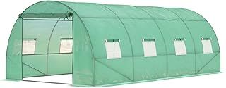 Outsunny Walk-in Polytunnel Greenhouse, Outdoor Garden Tunnel Greenhouse Tent with Zipped Roll-Up Door and 8 Mesh Windows, 6 x 3M