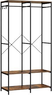 SONGMICS Portable Clothes Wardrobe, Foldable Closet, Clothes Rack Freestanding, Closet Organiser, with Hanging Rods, Storage Shelves, Removable Hooks, 40 x 94.5 x 180 cm, Ebony Black RGR004B56