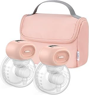 Nuliie Wearable Breast Pump Electrical with Storage Bag, LED Display, 4 Modes and 12 Suction Levels, Portable Hands Free Breast Pump with 14/17/20/24/27mm Flange (2 Packs, Pink)