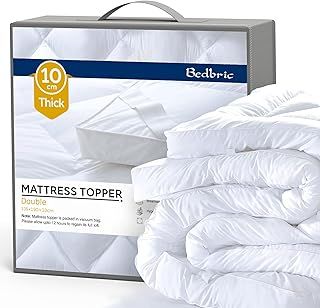 Thick Mattress Topper Double Bed - 4 Inch, Hypoallergenic Quilted Microfiber, Ultra-Comfortable Double Mattress Topper with Non-Slip Elastic Straps, 100% Organic Filling - 122x190x10 cm