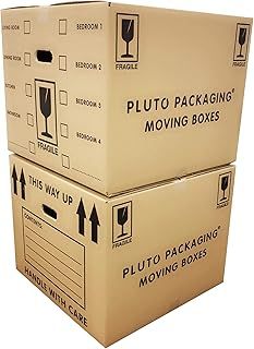 10 Extra Large Cardboard Storage Packing Moving House Boxes with Carry Handles and Room List 53cm x 53cm x 41cm 115 Litres