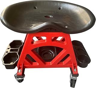 KATSU Workshop Stool 300lbs Capacity Garage Stool with Wheels, Heavy Duty Mobile Rolling Mechanics Creeper Seat with Tool Storage Trays for Auto Detailing Repair 449306