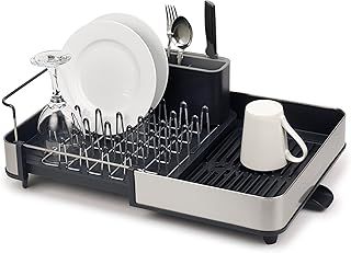 Joseph Joseph Extend Steel Expandable Dish Drainer Rack with Removable Cutlery Holder Swivel Draining Spout - Grey/Steel, 4