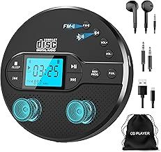 Greadio NEW 2025 Walkman CD Player with Bluetooth, Portable CD Player with 2000mAh Rechargeable Battery, Compatible FM Transmitter, USB, AUX, Personal MP3 Players Anti-Skip Protection for Car (Black)