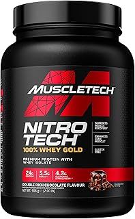 MuscleTech NitroTech 100% Whey Gold Protein Powder, Build Muscle Mass, Whey Isolate Protein Powder & Peptides, Protein Shake For Men & Women, 5.5g BCAA, 28 Servings, 908kg, Double Rich Chocolate