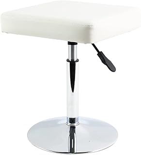 FURWOO PU Leather Square Cutting Stool Height Adjustable Swivel Workshop Barber Shop Beauty Spa Drafting Tattoo Work Stool Short Task Chair Small(White)