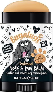 BUGALUGS Dog nose balm, Natural lick safe Paw balm for dogs contains Oatmeal, Dog paw cream Vegan formula nose balm for dogs reduces skin irritation and redness