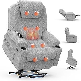 BareTay Recliner Armchair Lift Chair For the Elderly, Power Recliner Chair with Massage & Heat, Extended Footrest, Type C+USB Ports, 2 Cup Holders, Dual Side Pockets Reclining Chairs Lounge Sofa