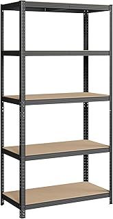 SONGMICS 5-Tier Shelving Unit, Steel Shelving Unit for Storage, Boltless Assembly, for Garage, Shed, Load Capacity 650 kg, 30 x 75 x 150 cm, Black GLR030B21
