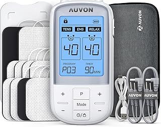 AUVON 3-in-1 TENS Machine for Pain Relief with 32 Modes & 40 Intensities, Dual Channel TENS Unit Muscle Stimulator & EMS, Relax Machine with EVA Travel Case, 10 Pcs TENS Unit Electrodes Pads