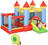 Outsunny Kids Bouncy Castle House Inflatable Trampoline Slide Water Pool Basket 4 in 1 with Blower Basketball Hoop for Kids Age 3-8 Castle Design 2.8 x 2.6 x 2.1m