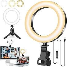 Ring Light with Tripod Stand&Clip Video Calls, Evershop 5" Video Conference Halo Light 3 Light Colors+10 Brightness 360°Rotate Led Ring Light Stand Desk for Makeup PC Zoom Meeting YouTube TiKTok