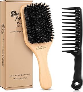 Bsisme Hair Brush, Boar Bristle Hair Brushes for Women Men Kid, Natural Pure Bristles Paddle Brush for Thin Fine Long Curly Hair, Restore Shine and Texture, Enhance Hair Shine and Health