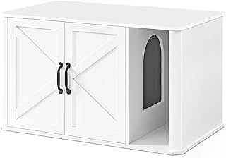 Feandrea Cat Litter Box Enclosure, Hidden Litter Box Furniture, with Front Entry, Double Doors, Handles, Cat House, End Side Table, Modern, 85 x 48.5 x 50 cm, Cloud White PCL012W01