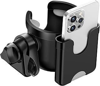 Guiseapue Pram Cup Holder: Universal Drink Coffee Cup Holder with Phone Holder Organiser for Stroller, Pushchair, Buggy, Bike, Wheelchair, Walker, Baby Essentials for Newborn, Gifts for Women, Mom