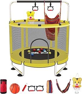 Trampoline for Kids, Adjustable Baby Toddler Trampoline with Basketball Hoop, 220lbs Indoor Outdoor Toddler Trampoline with Enclosure