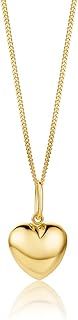 Gold Necklaces for Women with Heart in 9 kt 375 Yellow Gold- Shiny Gold Heart Pendant on 45 cm Curb Chain With Spring Ring Closure, Delivered in Jewellery Box