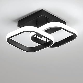 Ceiling Light Modern 22W LED Cool White 6000K Acrylic Square for Hallway Office Bedroom Kitchen Living Room (Black)