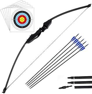 Archery Takedown Recurve Bow and Arrow Set Hunting Long Bow Kit for Outdoor Shooting Training(40LB,5 Arrows,6 Target Faces)
