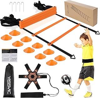 YISSVIC Football Training Equipment Speed Agility Ladder Football Kick Trainer Set 6M 12-Rung with 10 Cones and 4 Stakes for Kids Children