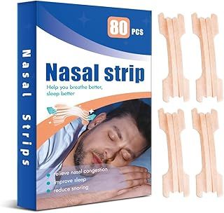 Nasal Strips 80 Pieces Nose Strips for Breathing, Relieve a Blocked Nose Due to Colds, Allergies, Snore Strips for Sports and Sleep, Nose Strips for Snoring, Snoring Strips Drug-Free