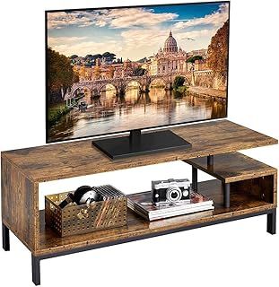 Yaheetech TV Stand, Industrial Style TV Table with Open Storage Shelf and Steel Frame for Living Room, Entertainment Room, Hallway, Rustic Brown, 106 x 39.5 x 40cm