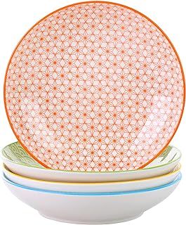 vancasso Natsuki 8.5 inch Pasta Bowls Set, 4 Pieces Japanese Style Deep Plates, Porcelain Colorful Soup Plate Set (21 * 21 * 4.5cm)
