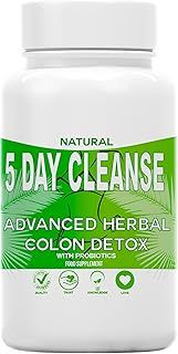 5 Day Rapid Colon Detox & Cleanse | 30 Vegan Capsules | Natural Laxative with Probiotic | Constipation Bloating Gut Detox Relief | All Natural Ingredients Vitamins | Gluten Free | Easy to Swallow